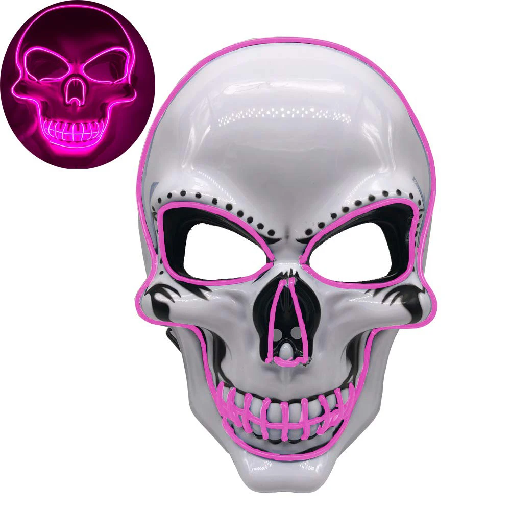 Hot sales EL Wire Glowing Mask LED Party Mask Halloween Skeleton Mask for Halloween Horror Theme Party Decoration - Цвет: pink