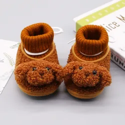 Baby Winter Boots Non-slip Floor Toddler Shoes Newborn Plus Velvet Thick Cotton Booties Cute Cartoon Dog Thicken Infant Shoes