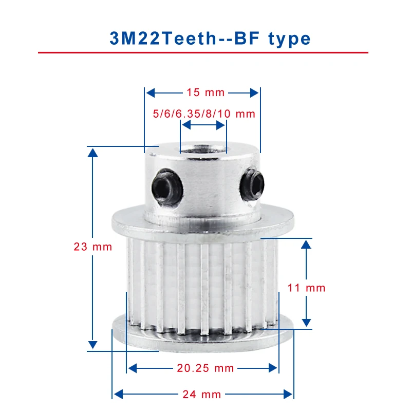 Зубчатый шкив 3M22Teeth шлицем шириной 11 мм Тип BF тонкой обработки синхронное колесо внутренний диаметр 5/6/6,35/8/10 мм 10 мм ремень
