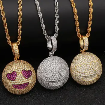 

Hip Hop Solid Back Circular Smiley Face Pendant With Tennis Chain Plated All Iced Out Cubic Zircon Men Jewelry Gift Party
