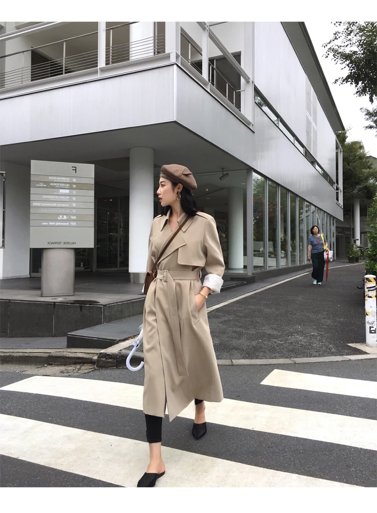 Новая мода Демисезонный Повседневное простой классический длинный плащ пальто с поясом шикарный женский ветровка верхняя одежда TR15