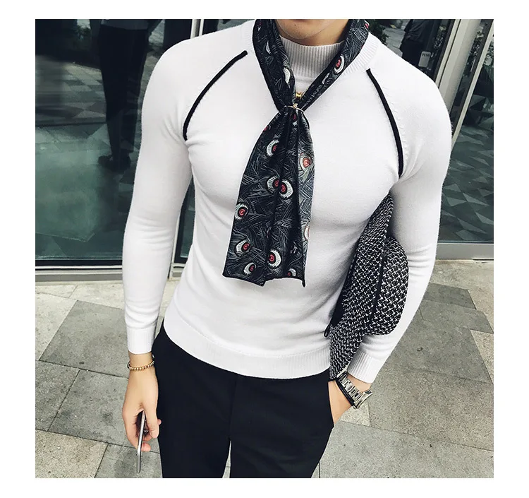 4 цвета контрастная окантовка sueter hombre slim fit полуводолазка пуловер для мужчин Vetement Homme trui heren коричневый slim fit