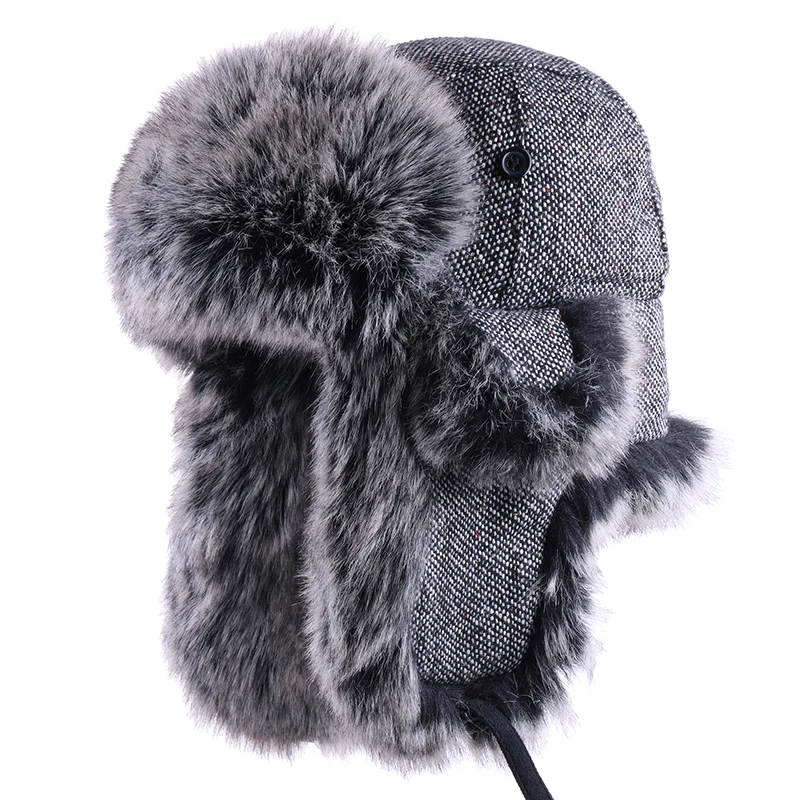 

Thicken Bomber Hats Faux Fox Fur Soviet Ushanka Russian Hat Winter Men Snow Headwear Wool Earflaps Trooper Trapper Hunting Caps