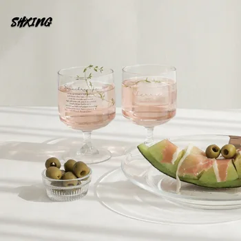 

Cocktail Mug Black White Letter Milk Coffee Cup Cocktail Glass 175ml Crystal Transparent Mugs Handle Drinkware Couple Gifts