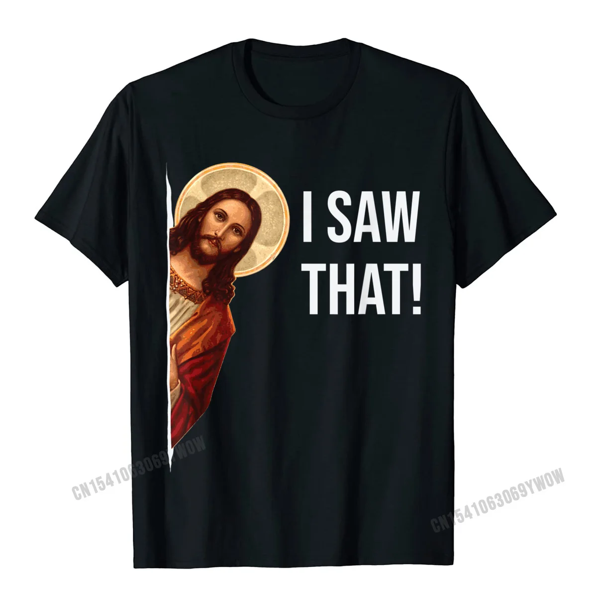 Camisetas de algodón con frase Jesús, Meme, I Saw That playera cristiana para hombre, diseño a moda - de hombre