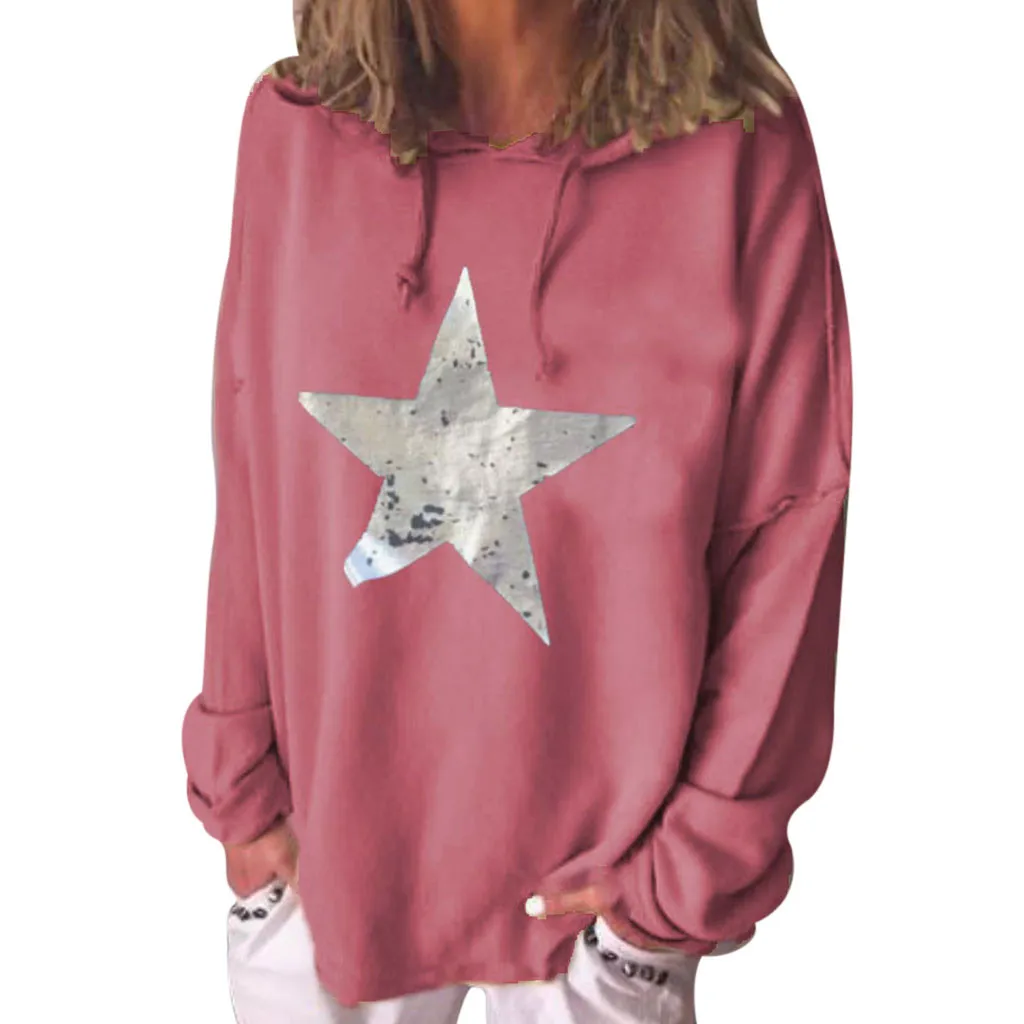 Женские толстовки размера плюс принт со звездой Свободные повседневные Harajuku с