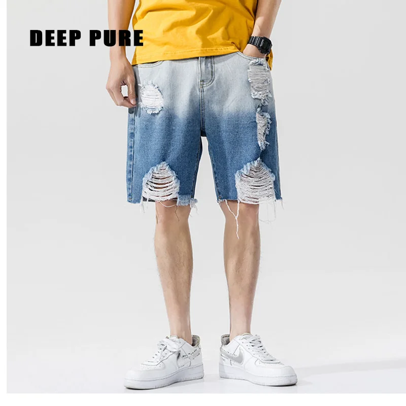 

men shorts jeans summer streetwear casual pants denim shorts gradients holes fashion 2020 summer new