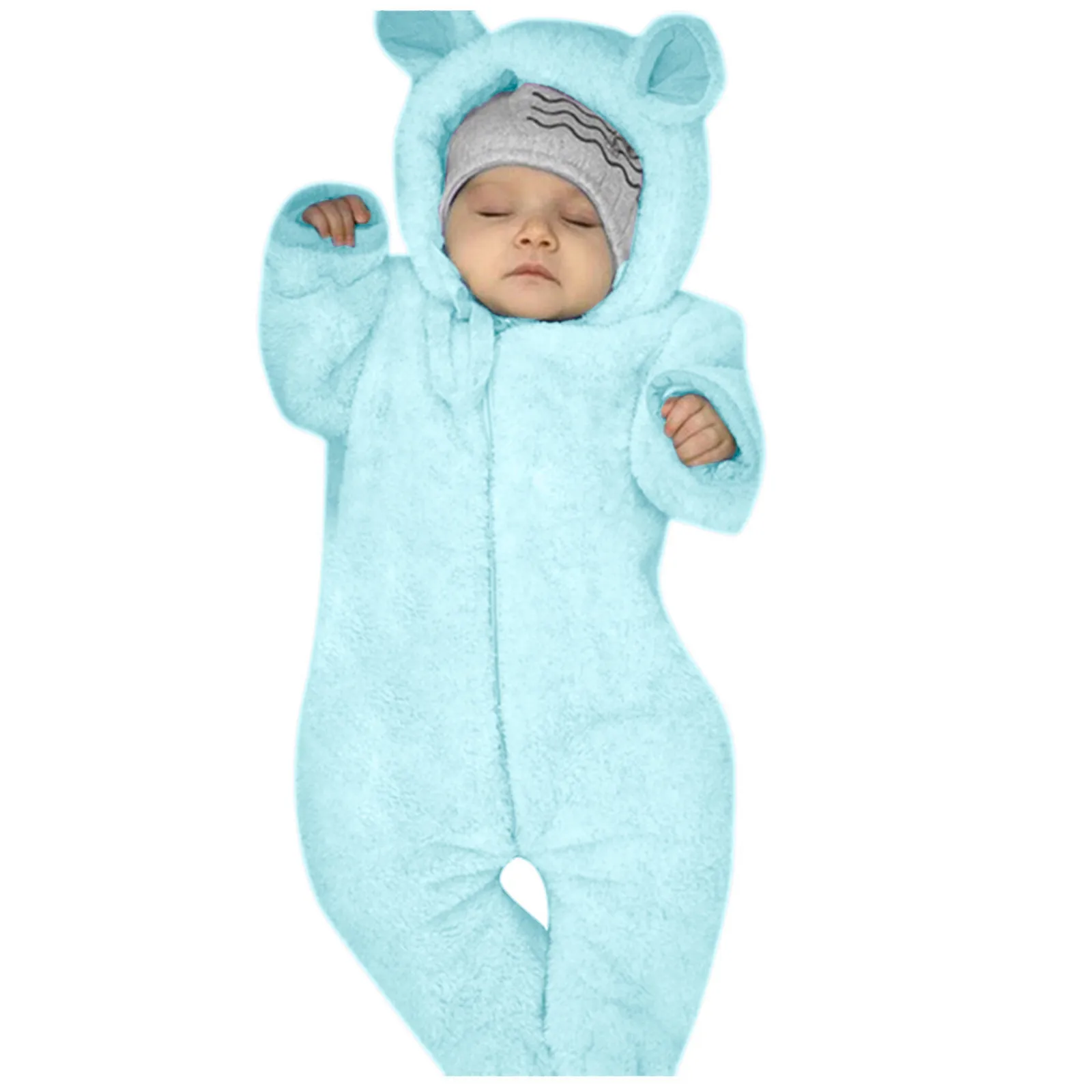 Newborn Baby Romper Winter Fleece Jumpsuit Infant Baby Girl Boy Bear Ears Footed Hooded Romper Fleece Jumpsuit Coat pour enfants baby clothes baby sleepsuit bear hooded jumpsuit