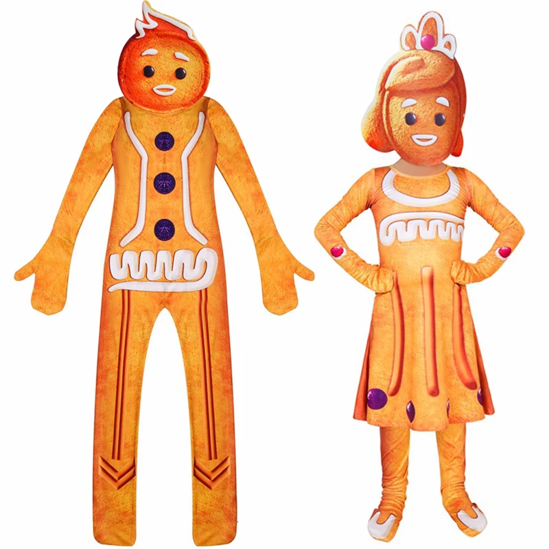 

Kids Gingerbread Man Costume Christmas Party Boys Girls Cartoon Gingerbread Man Cosplay 3D Printed Jumpsuits Kids Gifts