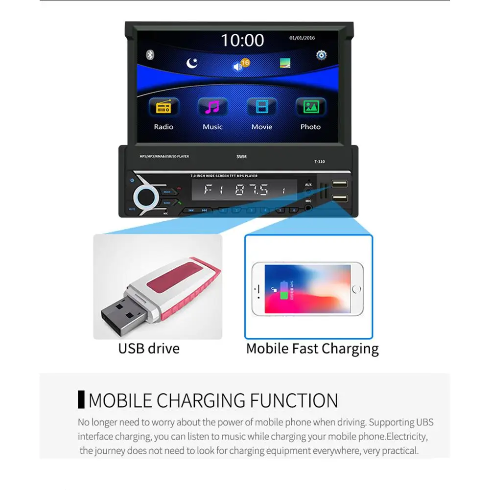 " сенсорный экран 2Din автомобильный MP5 мультимедийный плеер Bluetooth fm-передатчик USB Авторадио Реверсивный Парковка изображение камера Поддержка