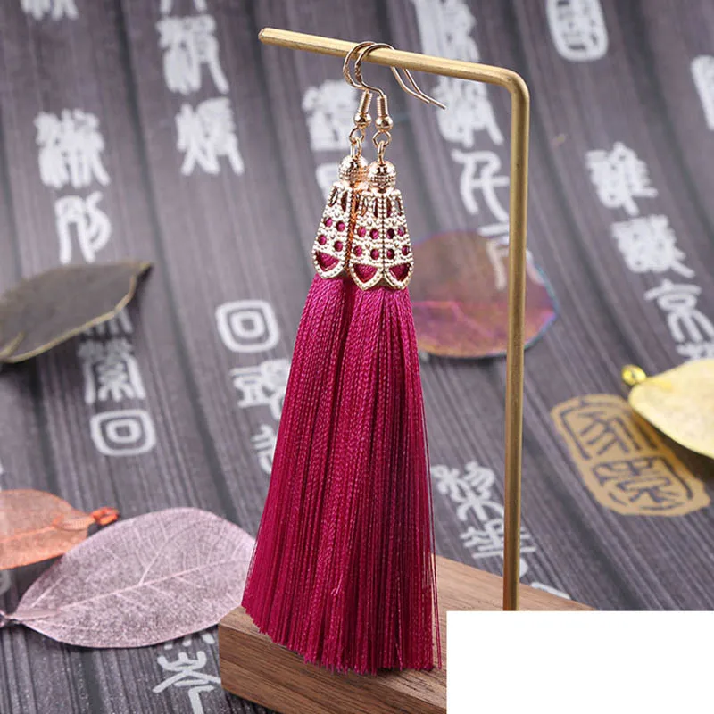 Rose red Корейские модные темпераментные женские серьги с кисточками Популярные богемные длинные Ретро женские серьги Ювелирные изделия Подарки - Окраска металла: Rose red
