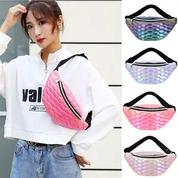 

New Fashion Women Ladies Fanny Packs Shiny Leather Pouch Chest Belt Waist Bum Bag Phone Travel Purse Bag Green Purple Pink