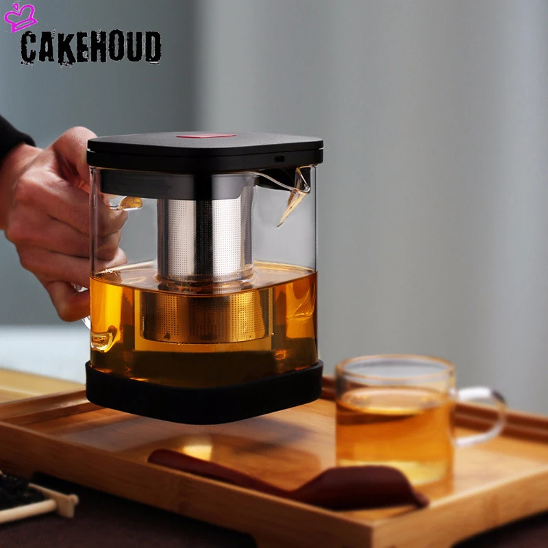 CAKEHOUD высокотемпературный стеклянный пузатый чайник высокоборосиликатный квадратный цветочный чайный кофейник с замачивающимся фильтром чайный набор