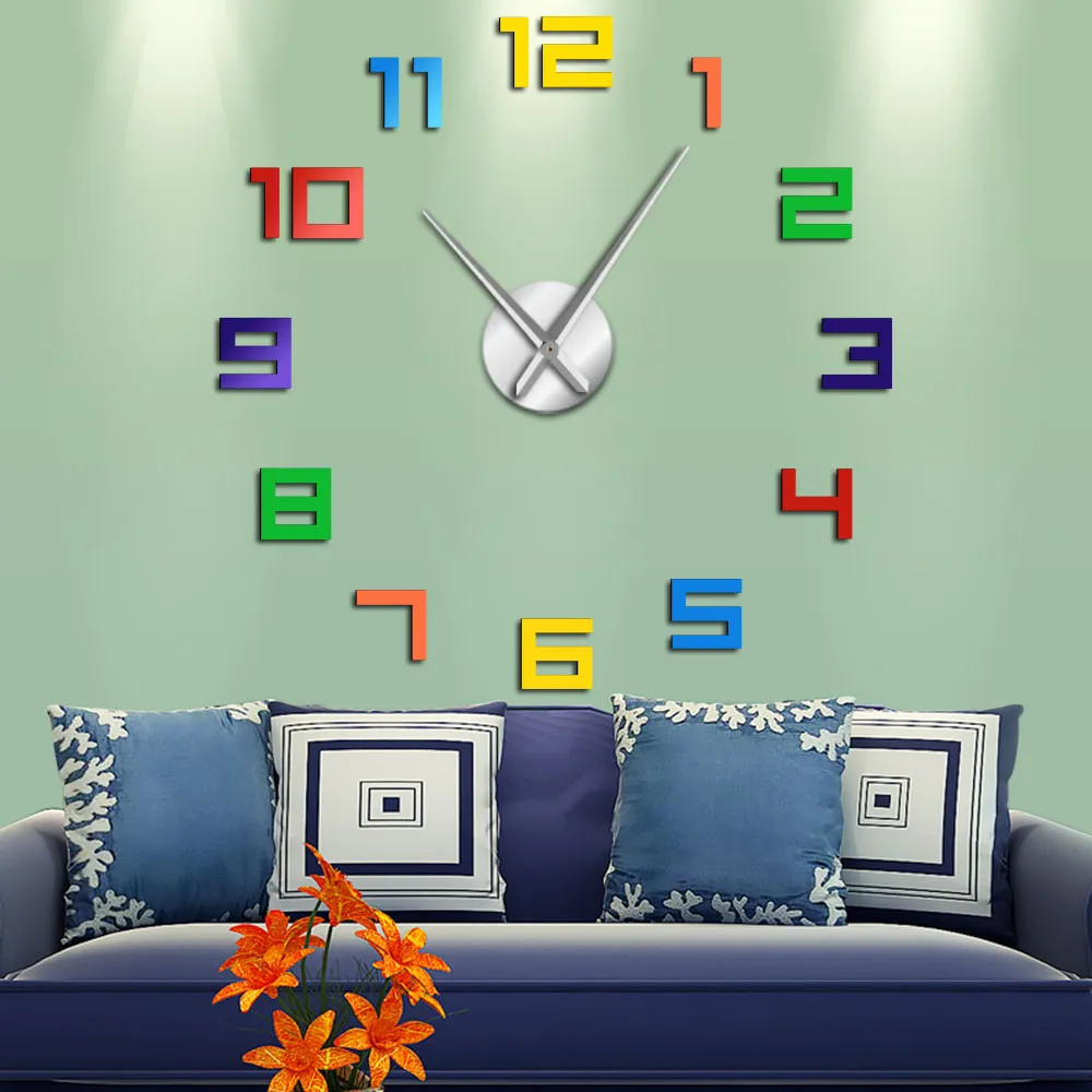 Акриловые Настенные 3d часы с цветными цифрами классические Самоклеящиеся