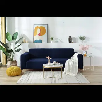 

Checked Fleece Stretch Slipcover Sectional Elastic Stretch Sofa Full-Cover for Living Room 2 Seater Couch Cover