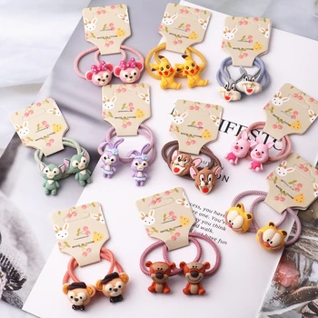 

2PCS New Cute Cartoon Green Cat Tiger Princess Headwear Kids Elastic Hair Bands Children Ropes Girls Accessories Baby Headdress