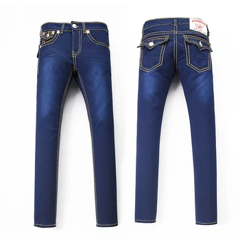 

skull bags pp Original diamond four season jeans car thick line popular embroidered leather label slim blue elastic pants