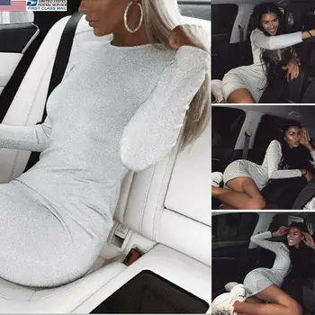 

Ladies Sexy Sequin Long Sleeve Bodycon Dress Party Cocktail Short Mini Dress