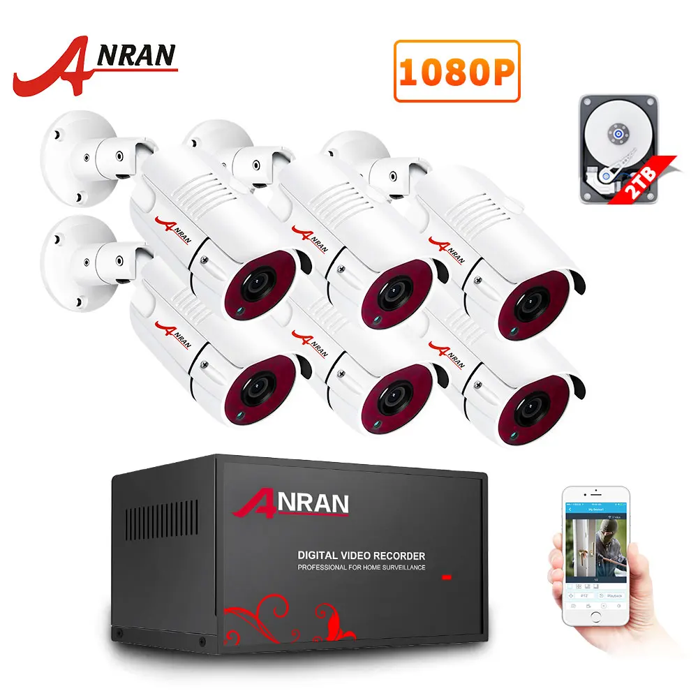 ANRAN AHD система видеонаблюдения 1080P наружная камера безопасности AHD DVR комплект День/Ночь домашняя видео система видеонаблюдения водонепроницаемый HDD P2P HDMI - Цвет: 8CH NVR 6 Cameras