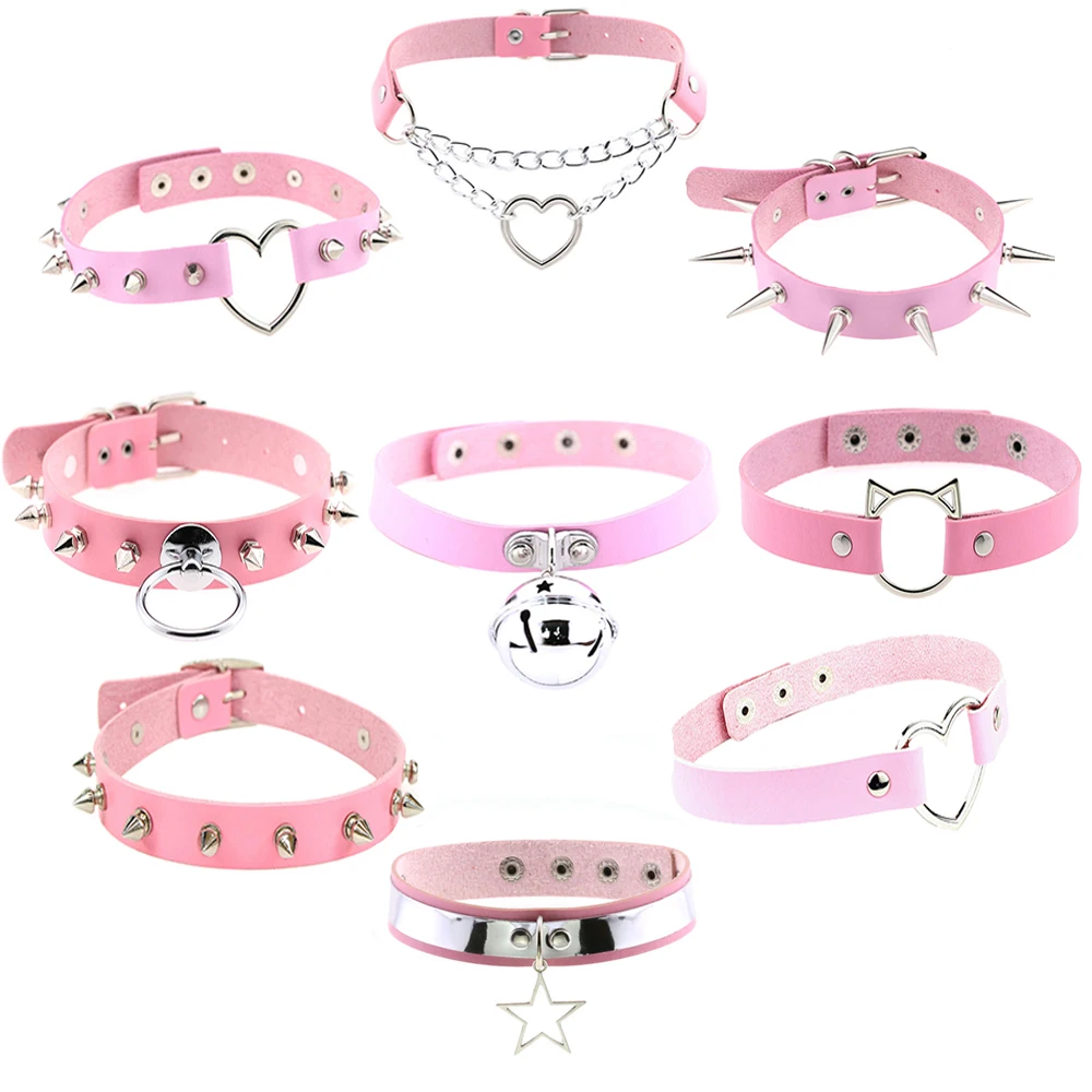 Pastel Goth Pink Pu Leather Choker 