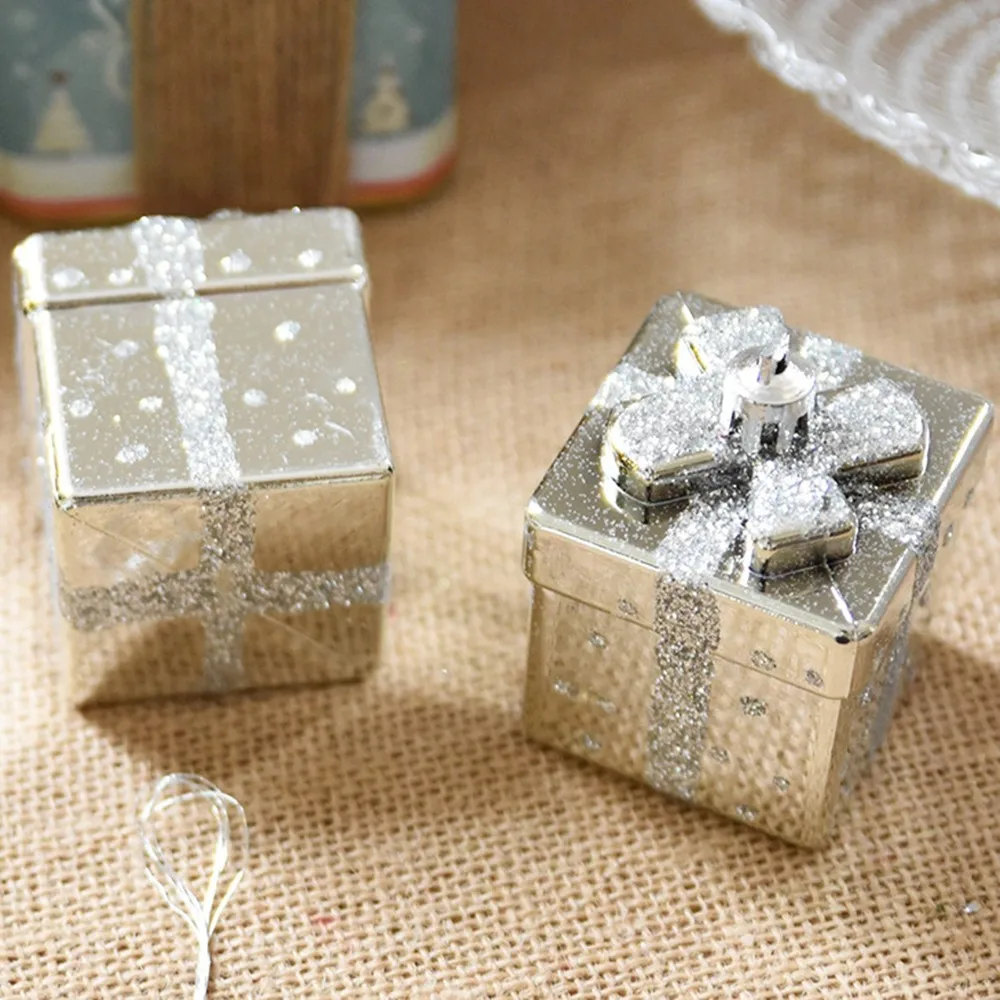 Silver Gift Box 2 шт./компл. Рождественские Подвески покрытие Подарочная коробка роспись леденцов, висячие украшения DIY Рождественская елка украшения кулон - Цвет: Silver Gift Box