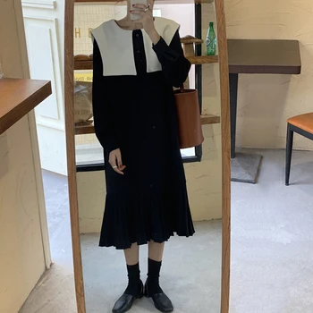 

Women Vintage Long Dress Long Sleeve Square Neck Loose Ruffle Hem Plus Size Sukienki Ropa Mujer Casual Ladies Party Robe Femme