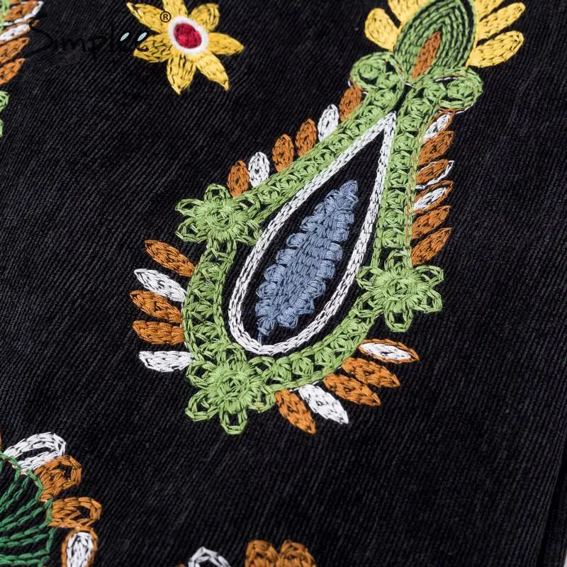 Simplee винтажная юбка с высокой талией, Женская юбка-карандаш Boho, Вельветовая Зимняя юбка, Женская Осенняя Сексуальная черная мини-юбка с вышивкой