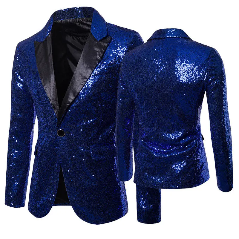 Goocheer мужской смокинг костюм Bling Sequin джентльмен одна кнопка танец пальто Блейзер Куртка