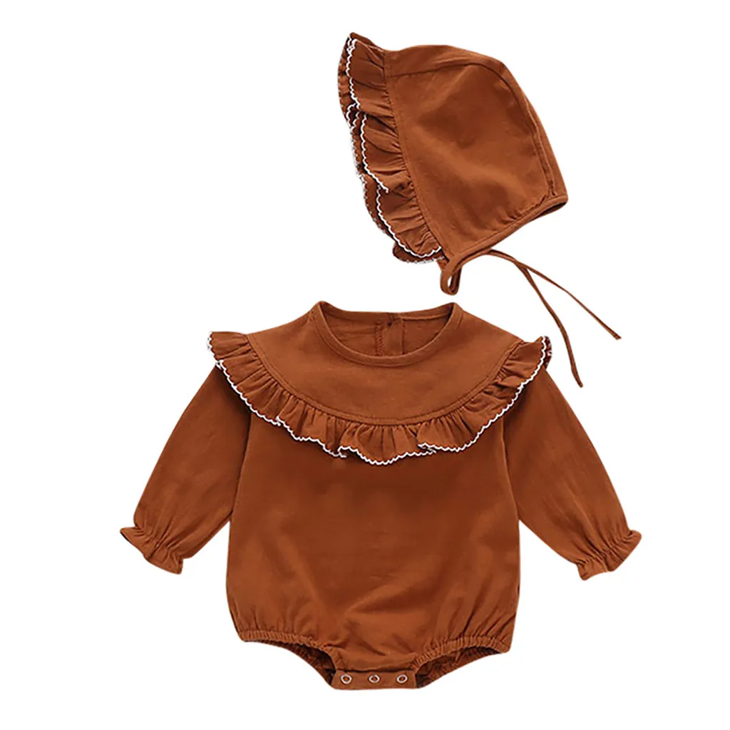 Малыш новорожденный младенец для маленьких девочек боди Ruched Ruffles Твердые боди шляпа детская одежда комбинезон наряды Боди для младенцев