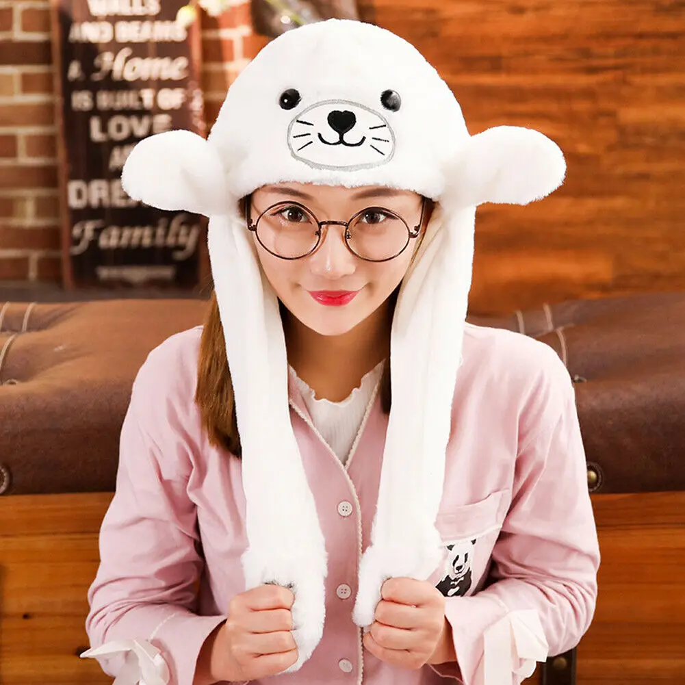 5 Style Fashion Bunny Rabbit Plush Hat Moving Hat Rabbit Ear Plush Sweet Kids Girl Beanie Hat Toy Gift Women Hat Winter - Цвет: Dog