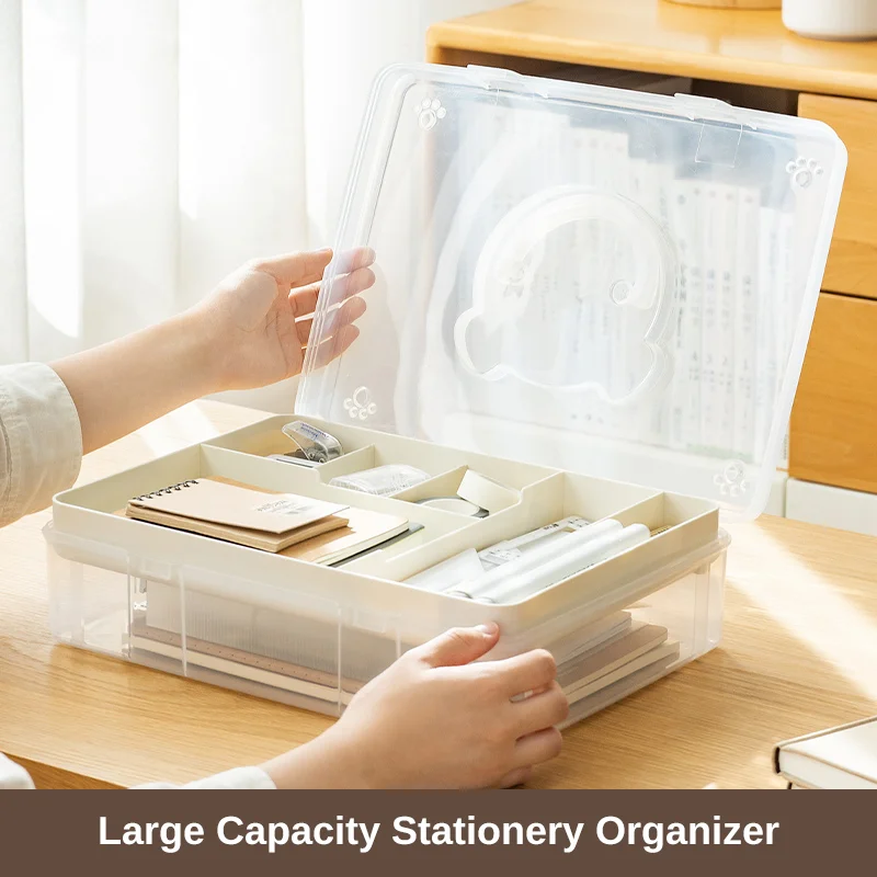 

Double Layer Transparent Large Capacity Desk Accessories Organizer Stationery Holder with Carrying Handle for Study Office Home