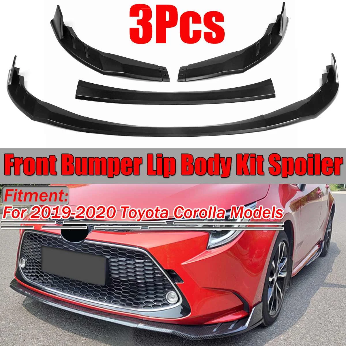 

Carbon Fiber Look/Gloss/Matte Black 3PCS Car Front Bumper Lip Splitter Guard Spoiler Cover Trim For Toyota For Corolla 2019-2020
