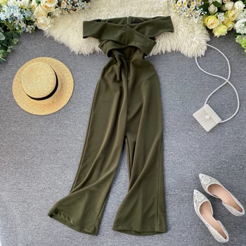 

Vintage Slim 2020 Ruffles Jumpsuits sexy off shoulder Rompers Summer Full Length Jumpsuit Casual Women Playsuit Elegant Romper