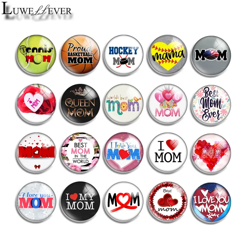 10mm 12mm 16mm 20mm 25mm 30mm 575 Love Mom Mix Round Glass Cabochon Jewelry Finding 18mm Snap Button Charm Bracelet | Украшения и