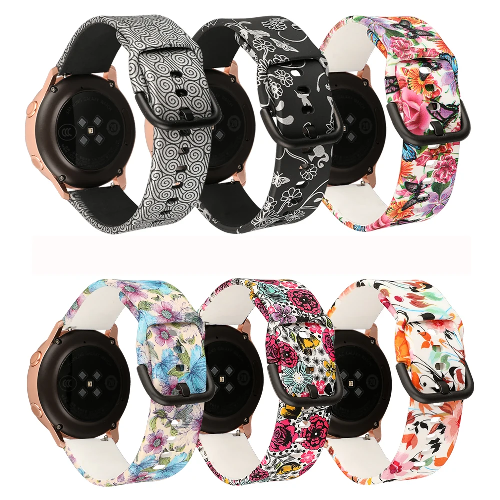 20 мм силиконовый ремешок для часов с принтом для samsung Galaxy Watch Active 2 42 мм спортивный ремешок для Huami Amazfit BIP Smart Watch Band