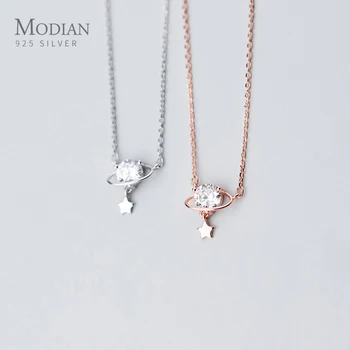 

MODIAN Fashion Sparking AAA Zircon Planet Pendant for Women 925 Sterling Silver Rose Gold Color Starry Cky Necklace Fine Jewelry