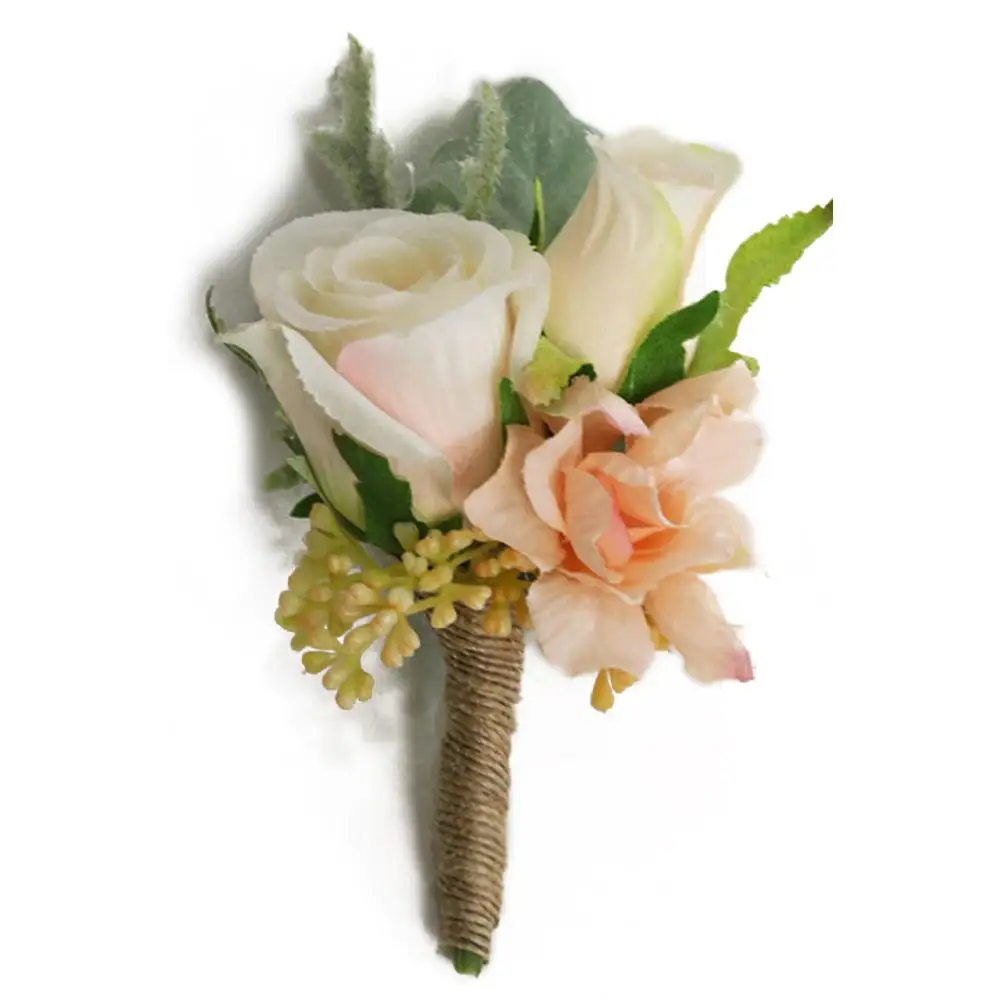 

Wedding Party Favors Wrist Corsage Boutonniere Artificial Champagne Rose Flower Brooch Bouquet Groom Bride Bridesmaid Wristband