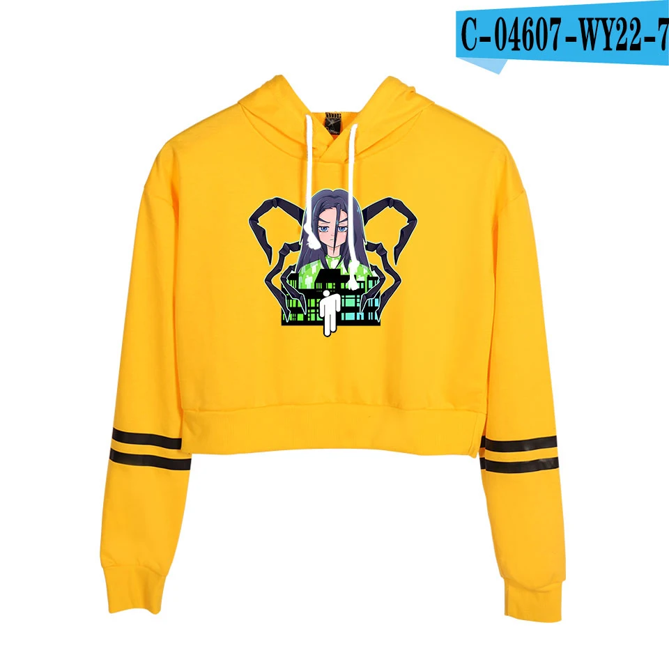 Billie Eilish, Женская толстовка, укороченный топ, худи размера плюс, одежда Billie Eilish, толстовки, одежда с капюшоном, Harajuku, уличная одежда, новинка - Цвет: yellow