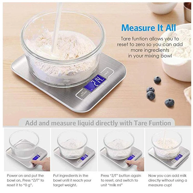 10kg Digital Kitchen Scale Electronic scale Food scale stainless steel household 1g LCD personal weighing instrument kitchen scale digital scale weighing tools