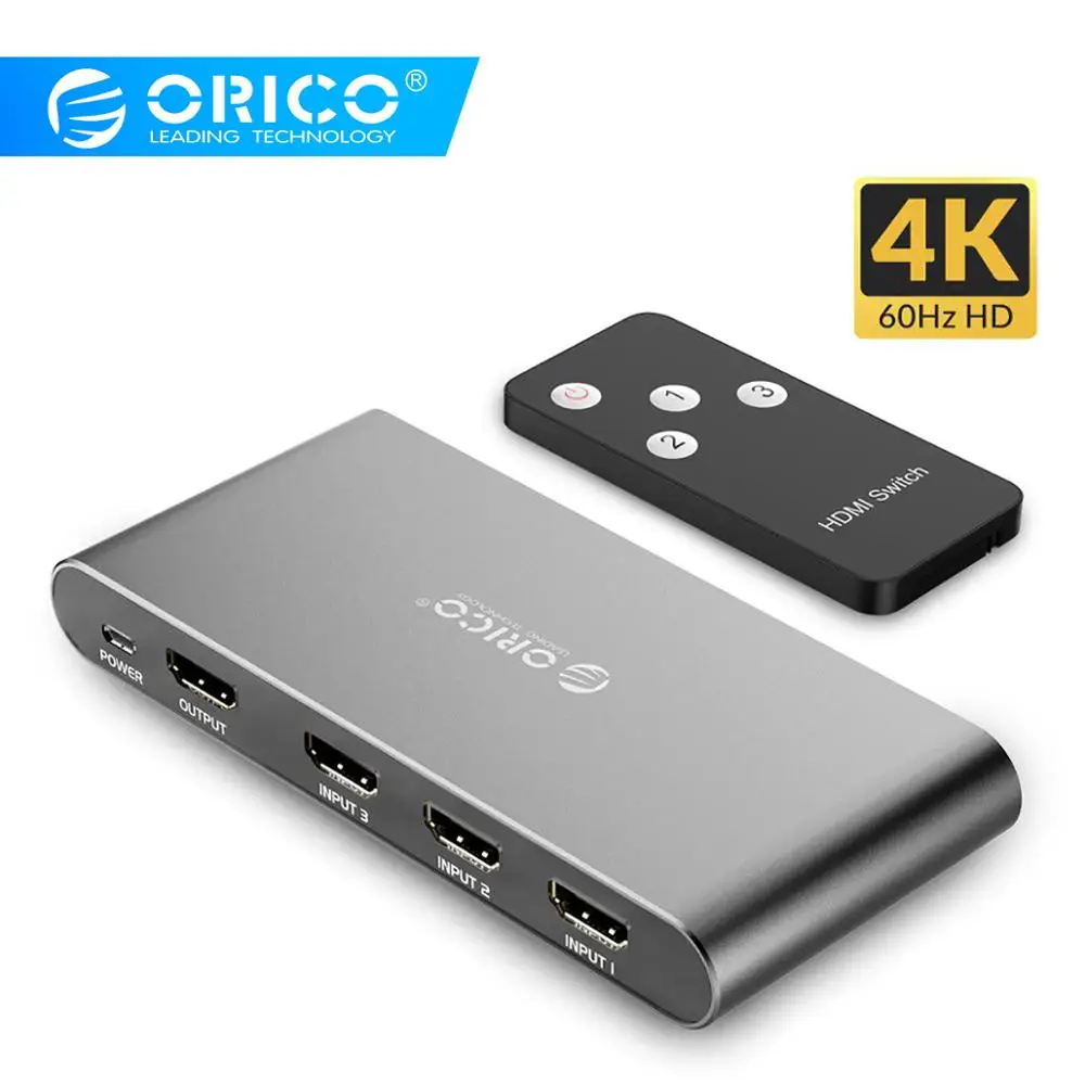  ORICO 3 Input 1 3 Ports KVM Switches Output 4K 60Hz HDMI 2.0 Switcher 3 Port for PC Laptop XBOX 360