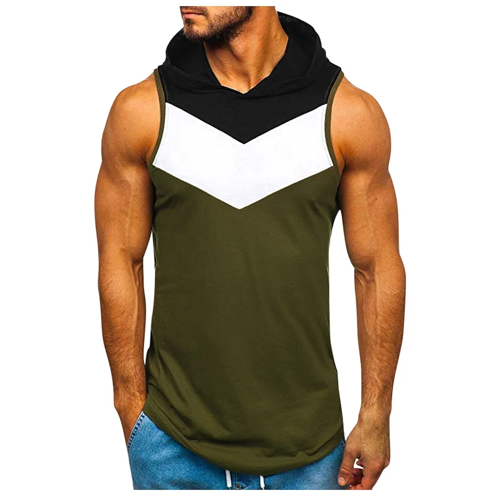Army Green Мужская майка, жилет для фитнеса, с надписью, без рукавов, с капюшоном, для бодибилдинга, с карманом, облегающая одежда, для тренировок, повседневные майки - Цвет: Army Green