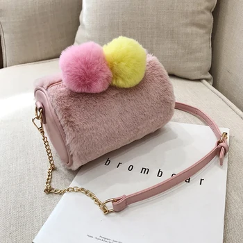 

Fashion Plush Stitching PU Leather Shoulder Bag Mini Chain Messenger Bags Casual Girls Mobile Phone Purse