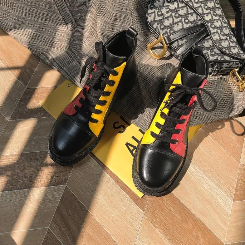 black Buono Scarpe/разноцветные ботильоны; Mujer; Полусапоги из натуральной кожи на шнуровке; высококачественная повседневная обувь для подиума; модные ботиночки - Цвет: black