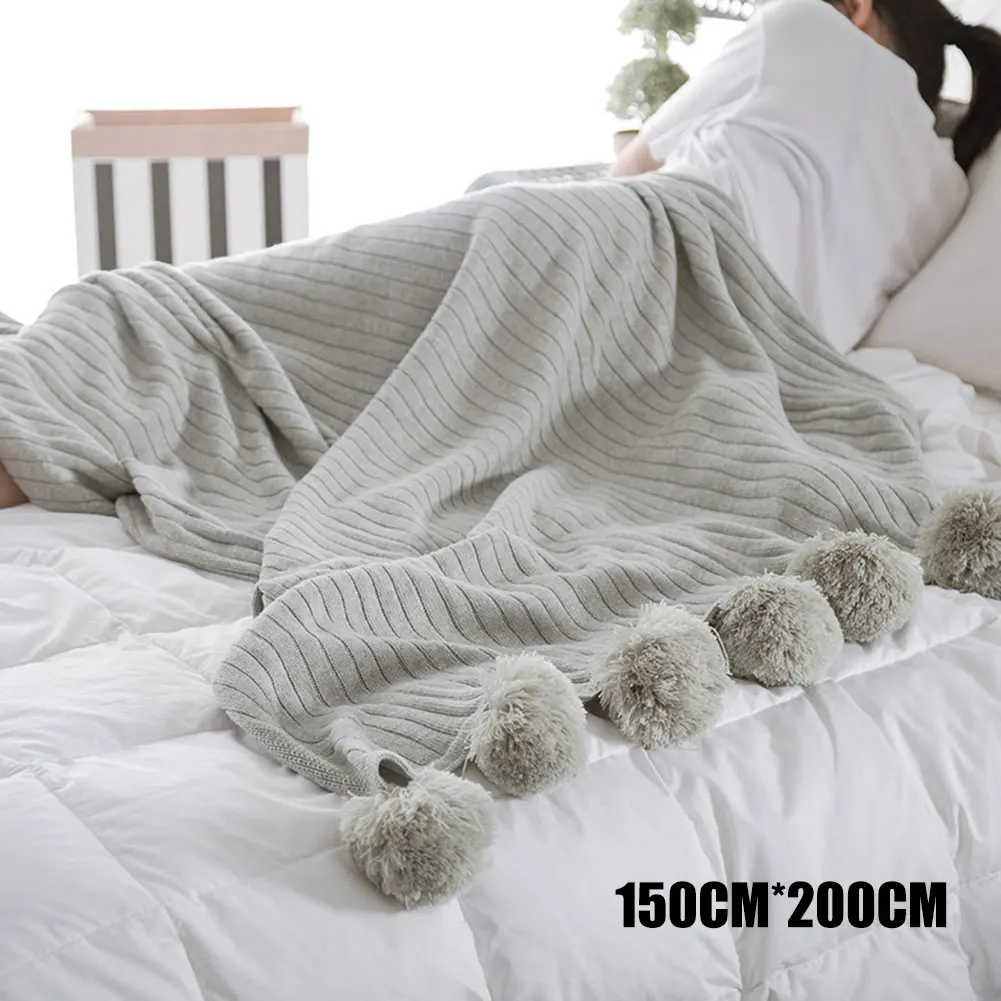 Soft Cotton Blanket Adorable Hair Ball Blanket Home Bedroom Knitted Blankets DEC889