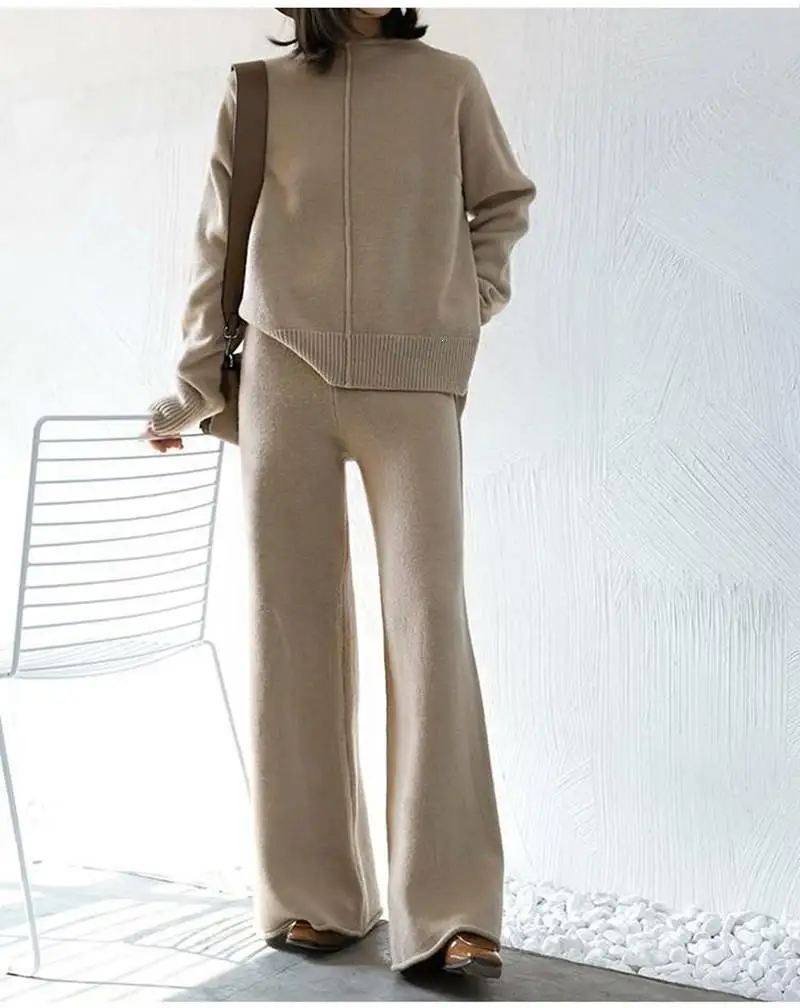 Зимний кашемировый топ с длинным рукавом и штаны комплект из двух предметов