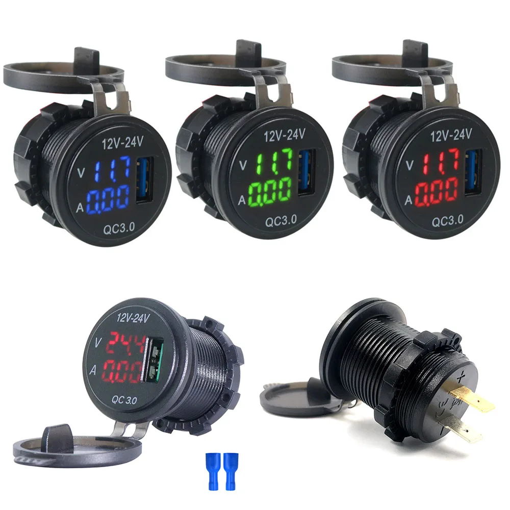 12V/24V Quick Charger QC 3.0 USB 5V / 3A Motorcycle Charger Adapter Voltmeter Ammeter For Car Boat Motorcycle Truck