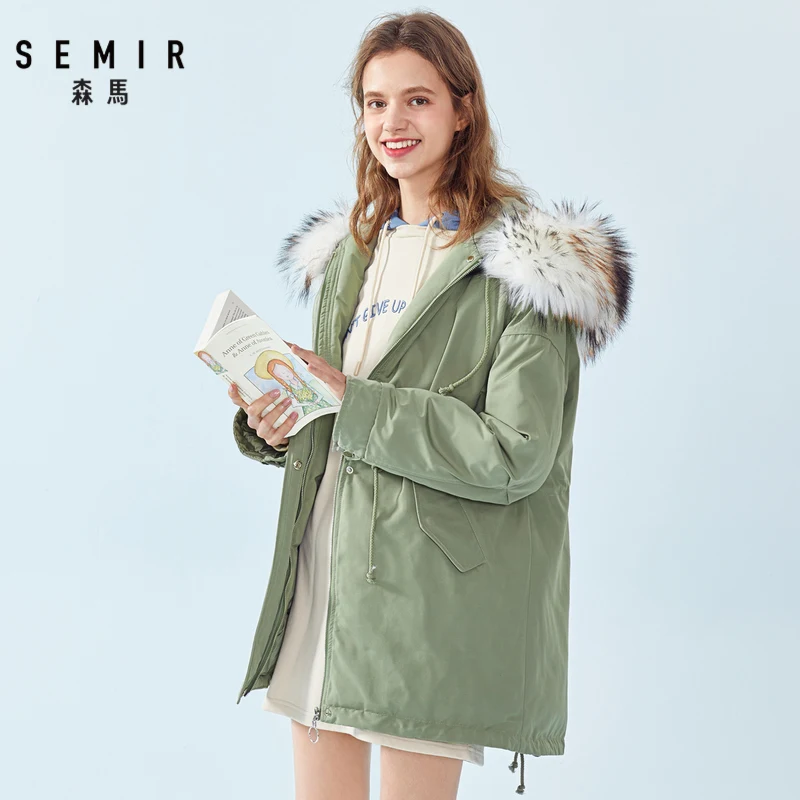 Semir хлопковая одежда пальто женский молодой Зимний меховой воротник Рабочая куртка Паркера женское хлопковое пальто Свободное стеганое Parker