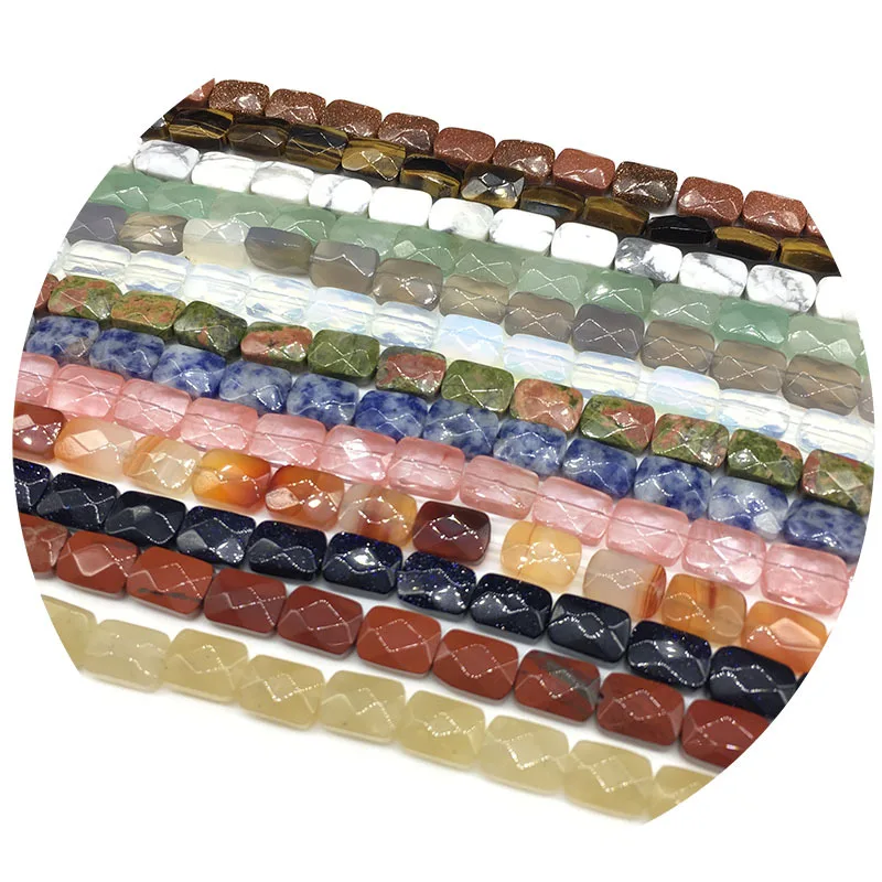 

8x11mm Rectangular Cross Section Stone Beads Natural Semi-precious Loose Beads Agate Jade Rose Quartz DIY Beads For Necklace