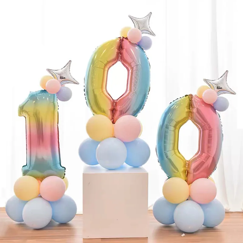 Радужный Единорог воздушный шар фольга с днем рождения Воздушные гелиевые цифры шар цифры день рождения украшения Дети балон AW11