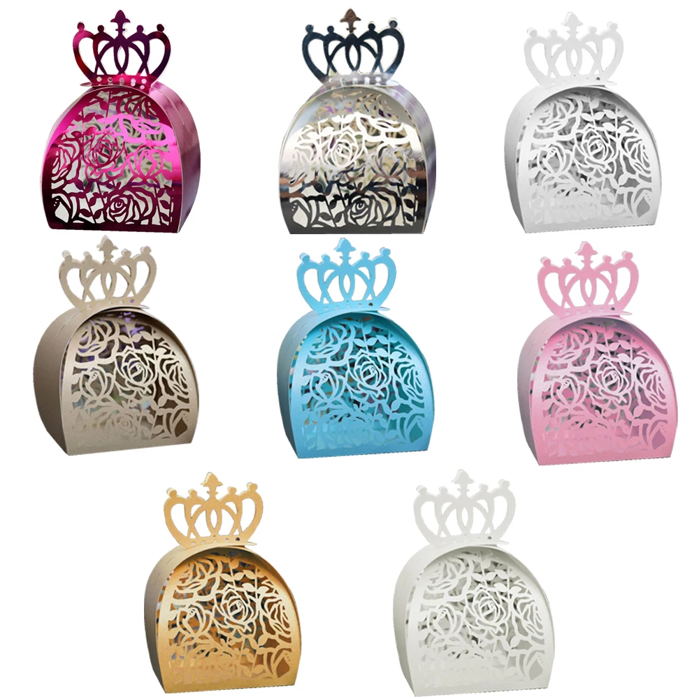 

12pcs Bride Hollow Wedding Favor Box Crown Candy Box Princess Gift Box For Wedding & Party Baby Shower Box Wedding Favor Decor